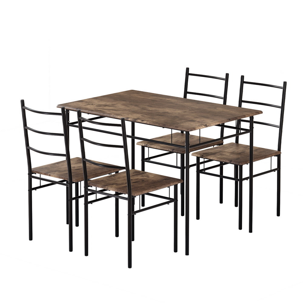 Marlook Dining Table and Chairs Set 5PCS Industrial Wooden Metal Desk Walnut