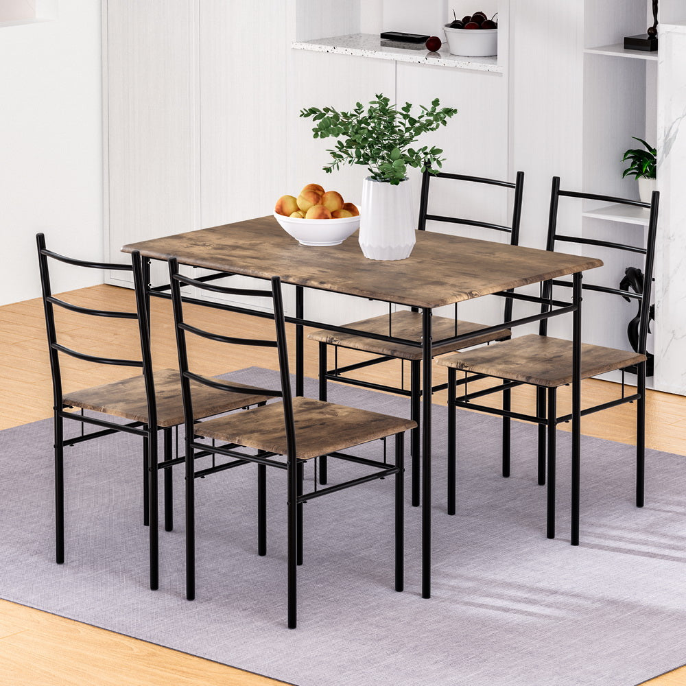 Marlook Dining Table and Chairs Set 5PCS Industrial Wooden Metal Desk Walnut