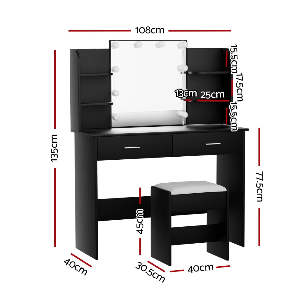 Marlook Dressing Table Set Stool 10 Led Bulbs Black Dulcea