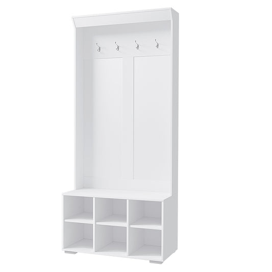 Marlook Shoe Rack Cabinet Hall Tree Coat Rack 180CM White