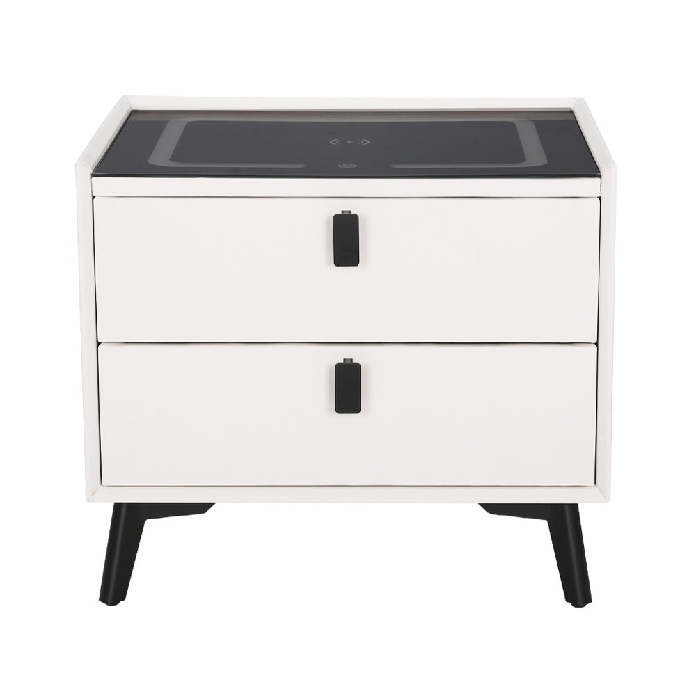 Marlook Smart Bedside Table 2 Drawers with Wireless Charging Ports LED White AIKA