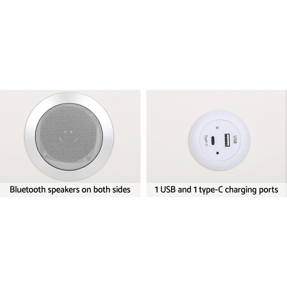 Marlook Smart Bedside Table 2 Drawers with Wireless Charging Ports LED White AIKA