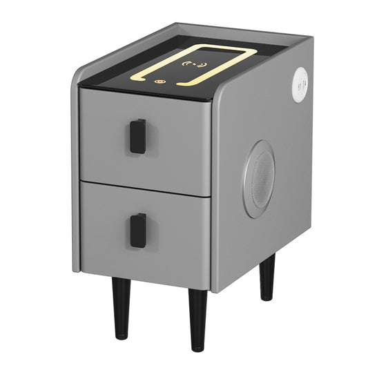 Marlook Smart Bedside Table 2 Drawers with Wireless Charging Ports LED Grey AIDA