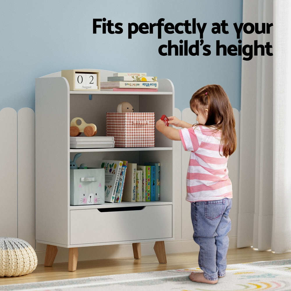 Marlook Kids Bookshelf 3 Tiers Storage Children Bookcase Toys Organiser Drawer