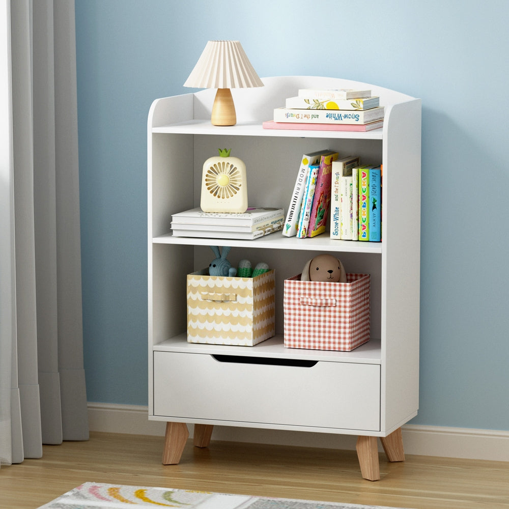 Marlook Kids Bookshelf 3 Tiers Storage Children Bookcase Toys Organiser Drawer