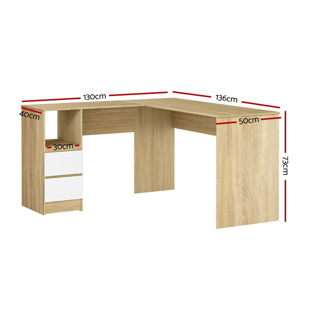 Marlook Computer Desk Drawer Cabinet L-Shape Oak 136CM