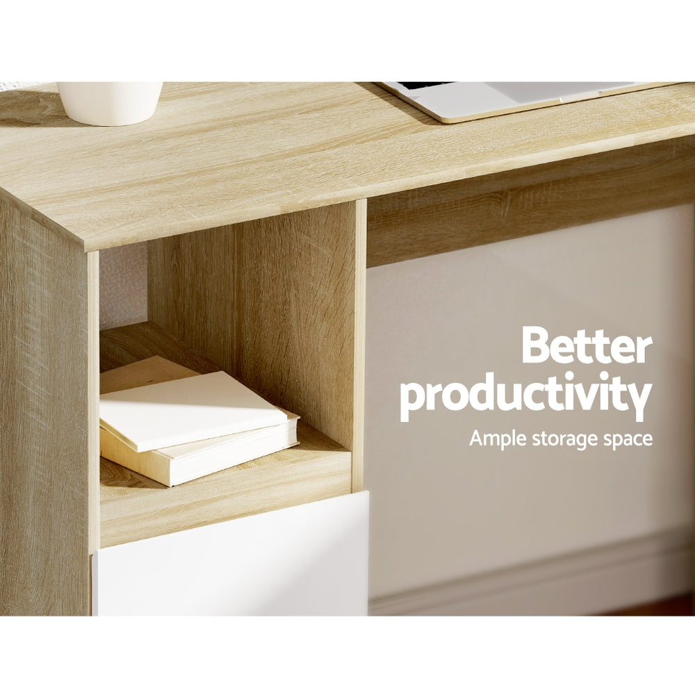 Marlook Computer Desk Drawer Cabinet L-Shape Oak 136CM