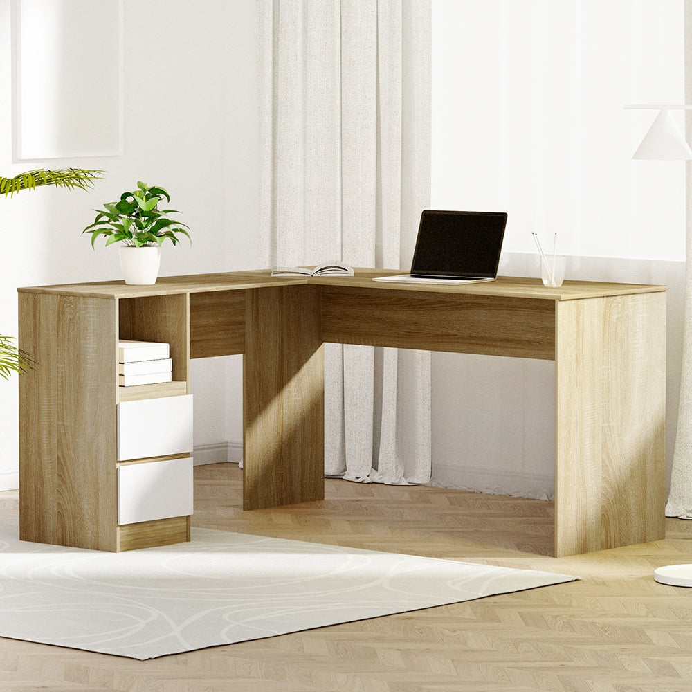 Marlook Computer Desk Drawer Cabinet L-Shape Oak 136CM