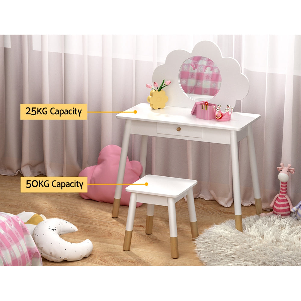 Marlook Kids Dressing Table Chair Set Vanity Makeup Wooden Leg Mirror Drawer