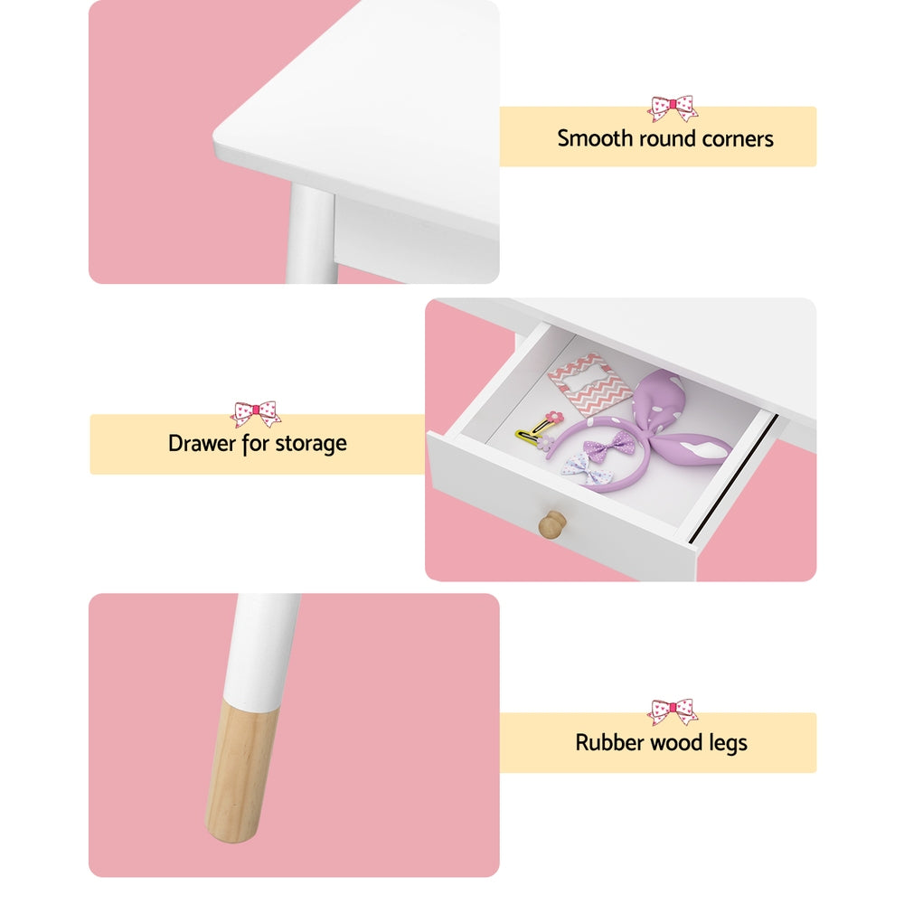 Marlook Kids Dressing Table Chair Set Vanity Makeup Wooden Leg Mirror Drawer