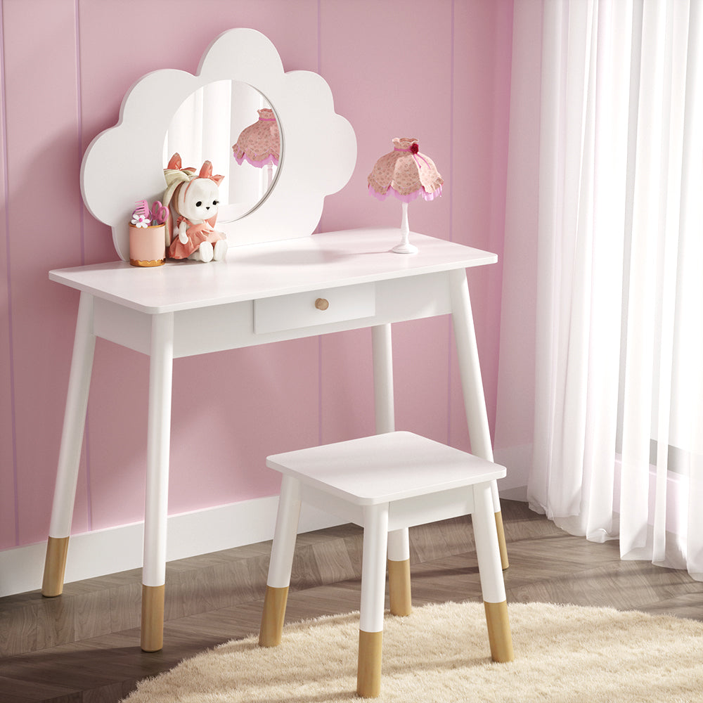 Marlook Kids Dressing Table Chair Set Vanity Makeup Wooden Leg Mirror Drawer