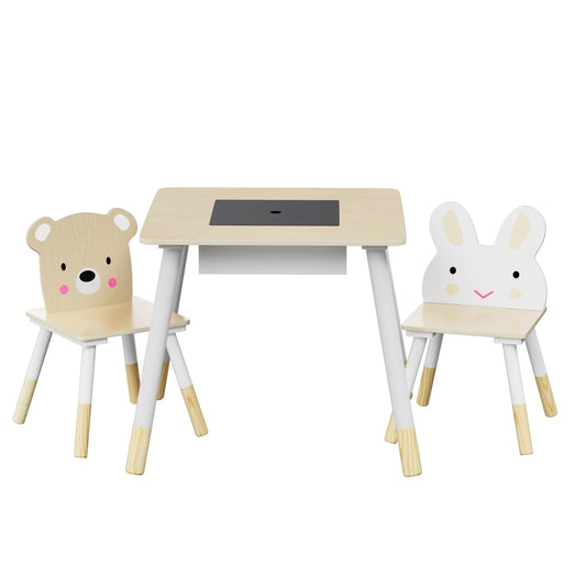 Marlook 3PCS Kids Table and Chairs Set Activity Desk Chalkboard Toy Hidden Storage