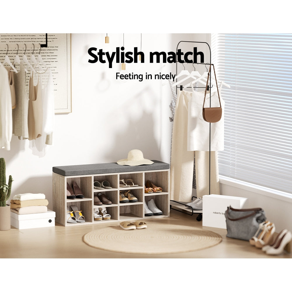 Marlook Shoe Rack Cabinet Shoe Bench Fabric Seat Pine BOA