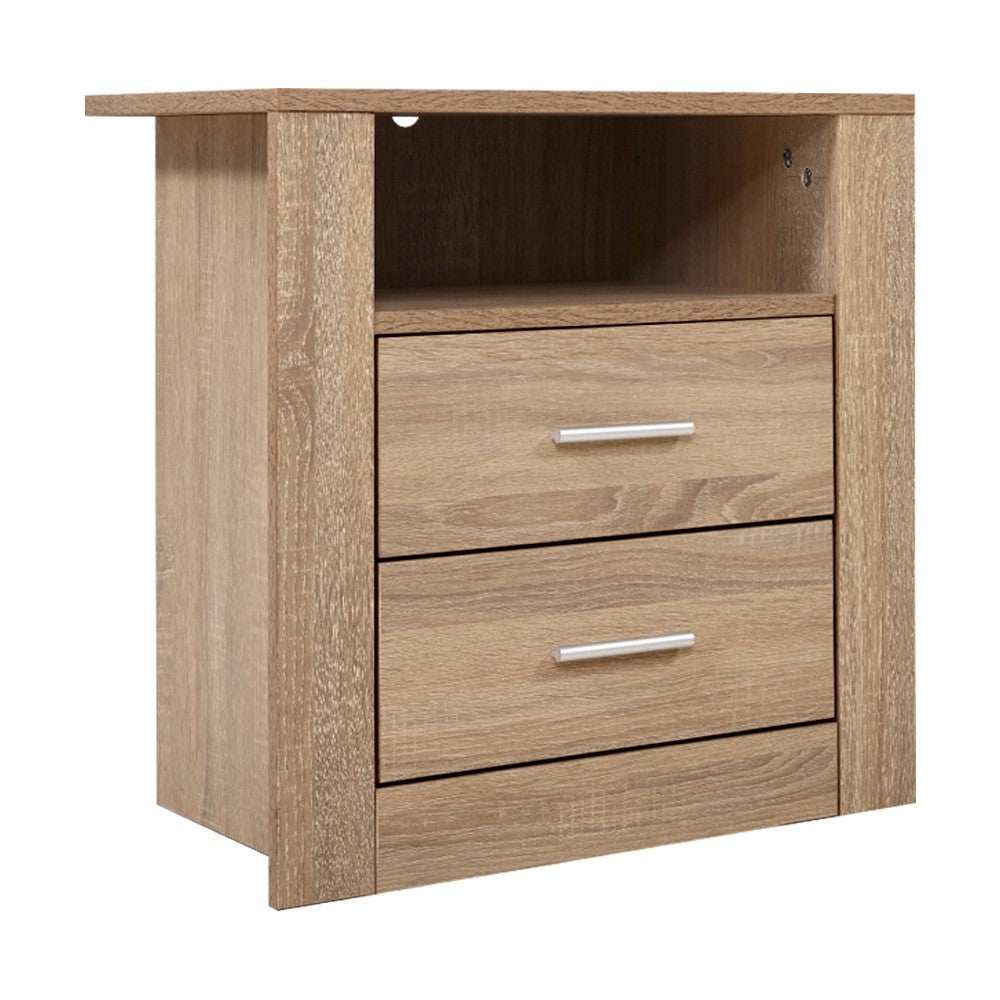 Marlook Bedside Table 2 Drawers with Shelf - TARA Oak
