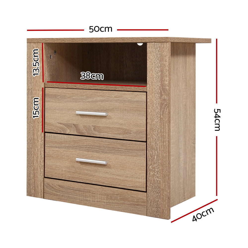 Marlook Bedside Table 2 Drawers with Shelf - TARA Oak