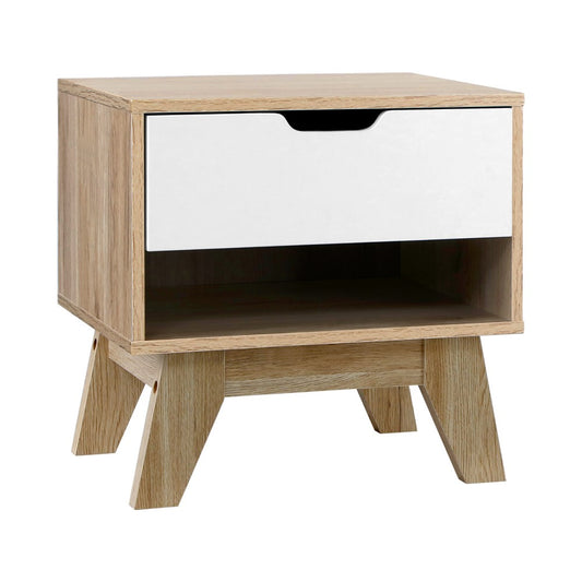 Marlook Bedside Table 1 Drawer with Shelf - IKER White & Oak