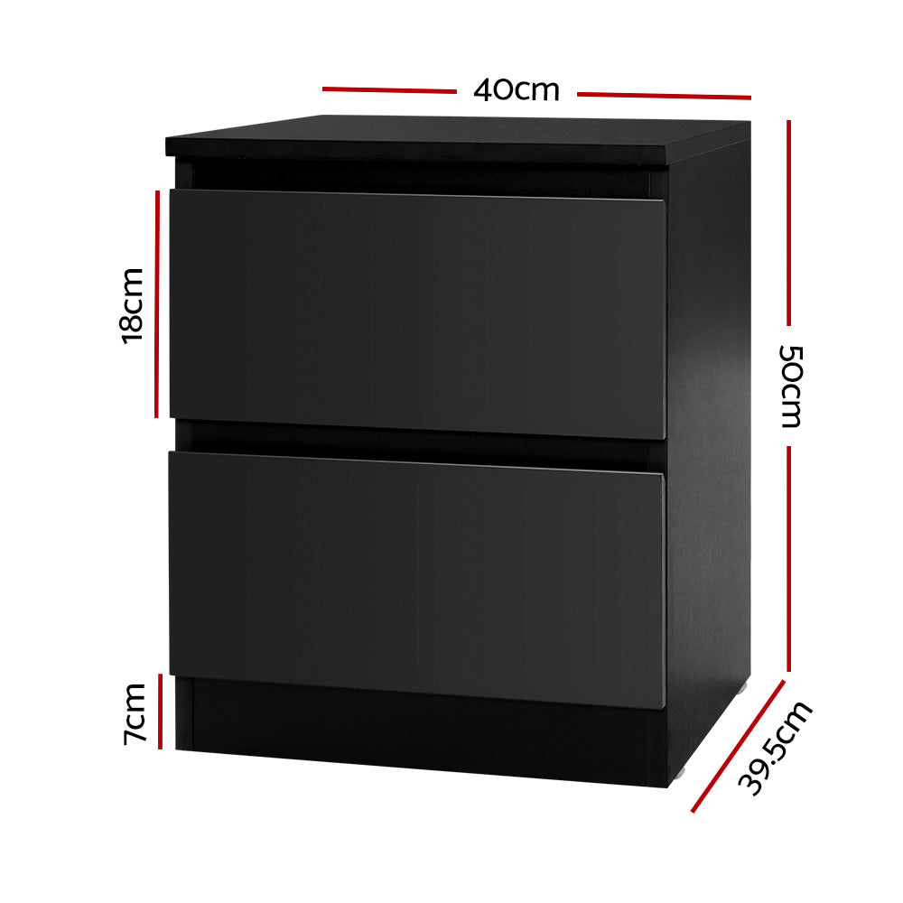 Marlook Bedside Table 2 Drawers - PEPE Black