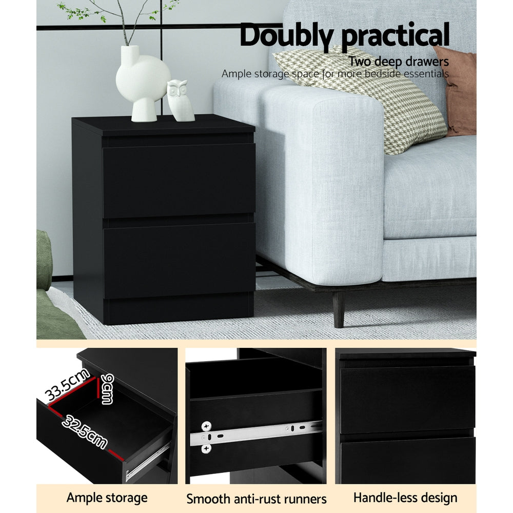 Marlook Bedside Table 2 Drawers - PEPE Black