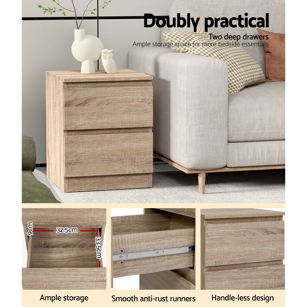 Marlook Bedside Table 2 Drawers - PEPE Oak