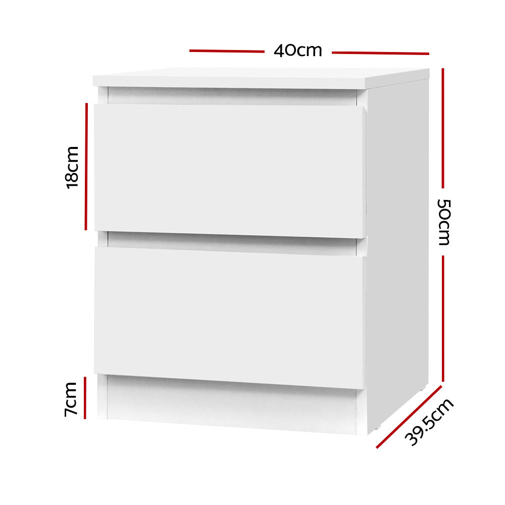 Marlook Bedside Table 2 Drawers - PEPE White