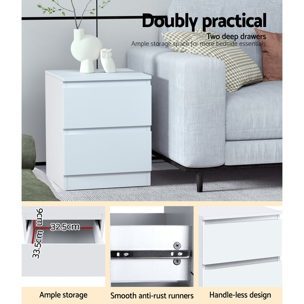 Marlook Bedside Table 2 Drawers - PEPE White
