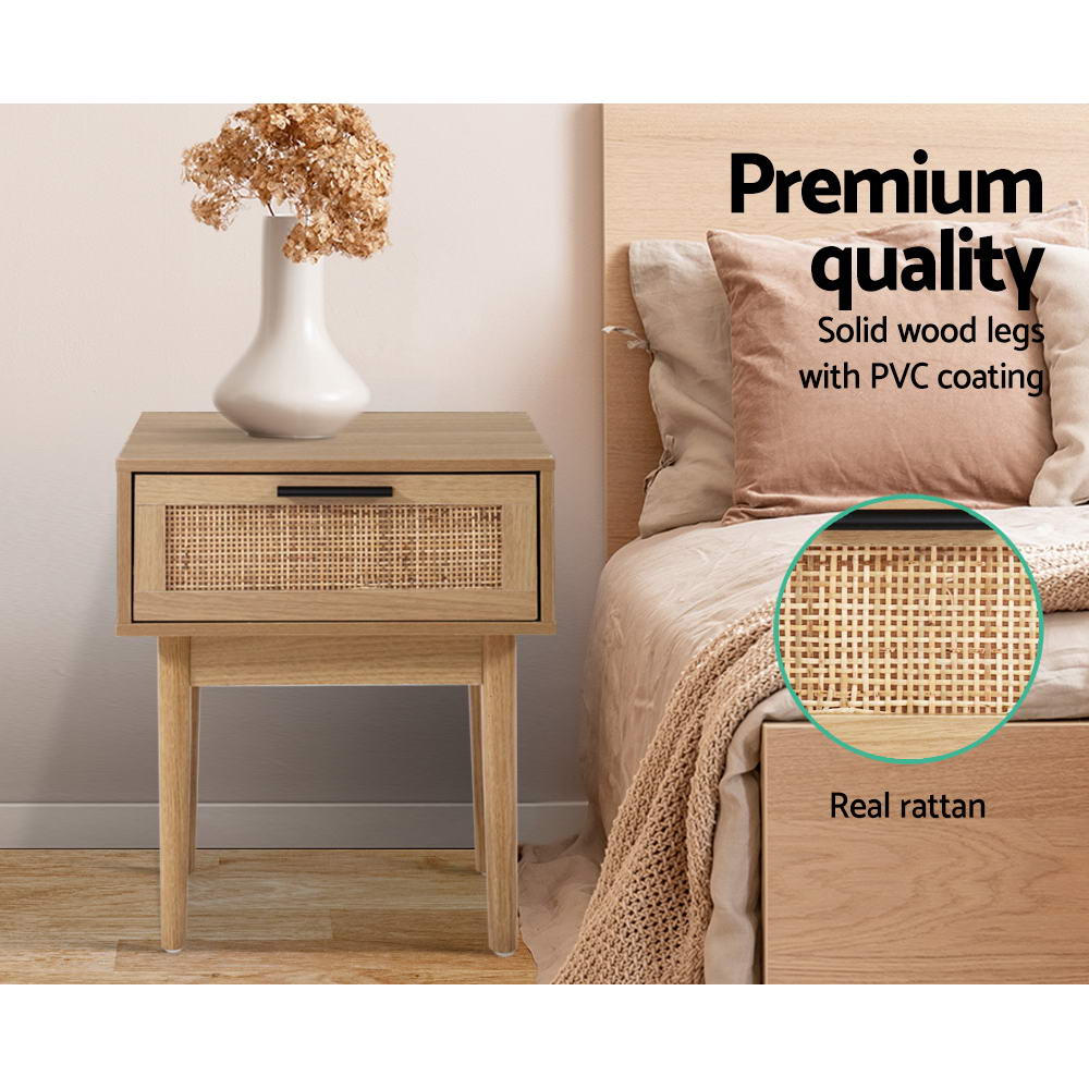 Marlook Bedside Tables Side Table Rattan Drawers Nightstand