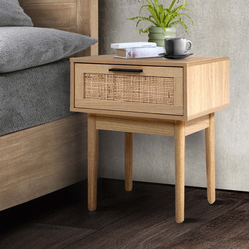 Marlook Bedside Tables Side Table Rattan Drawers Nightstand