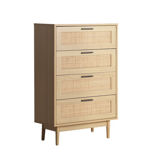 Marlook 4 Chest of Drawers Rattan Tallboy Pine - BRIONY