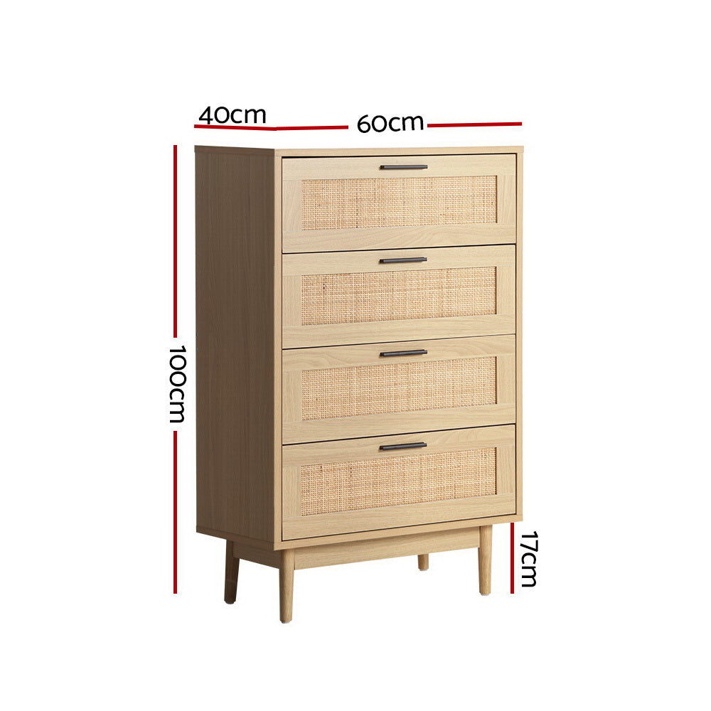 Marlook 4 Chest of Drawers Rattan Tallboy Pine - BRIONY