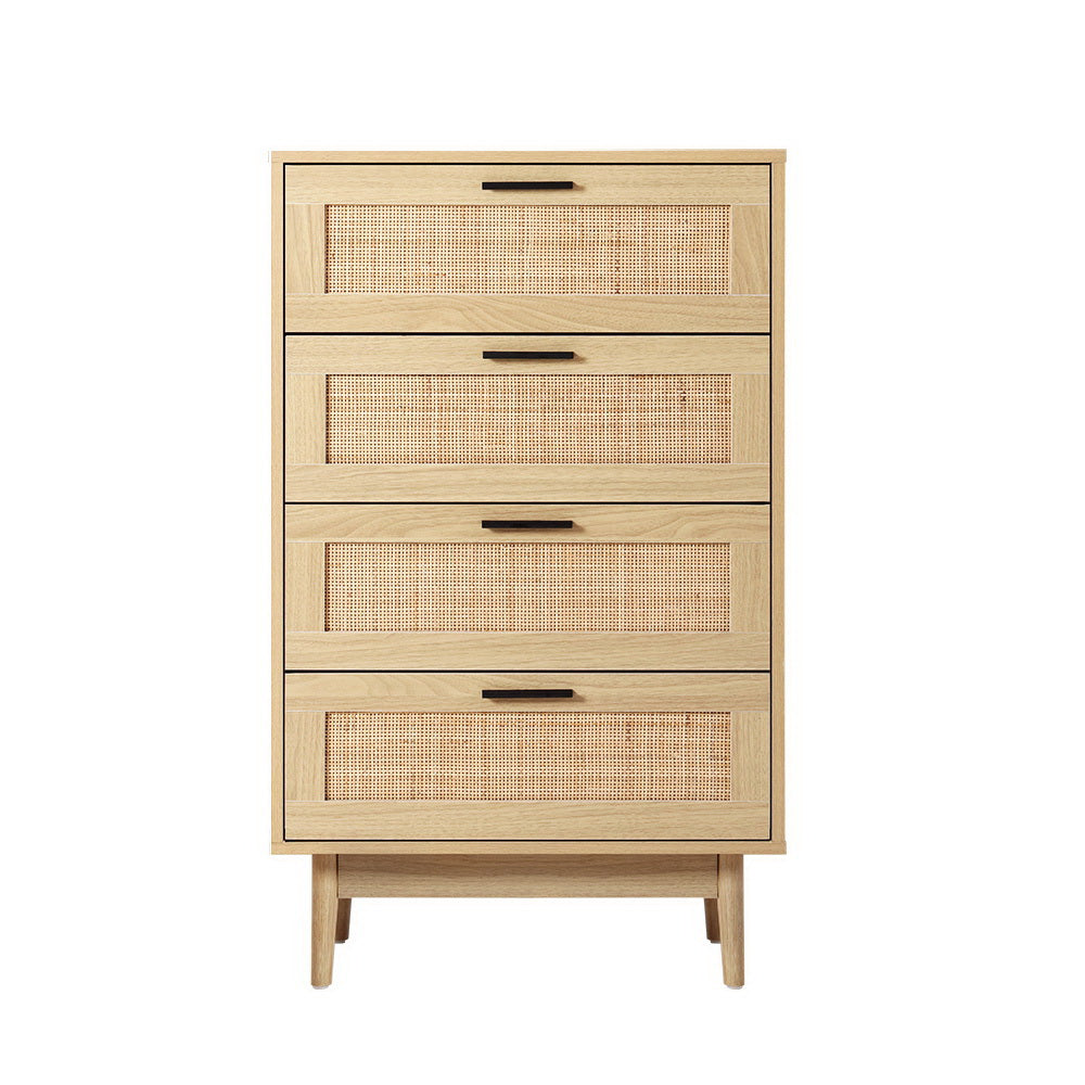 Marlook 4 Chest of Drawers Rattan Tallboy Pine - BRIONY
