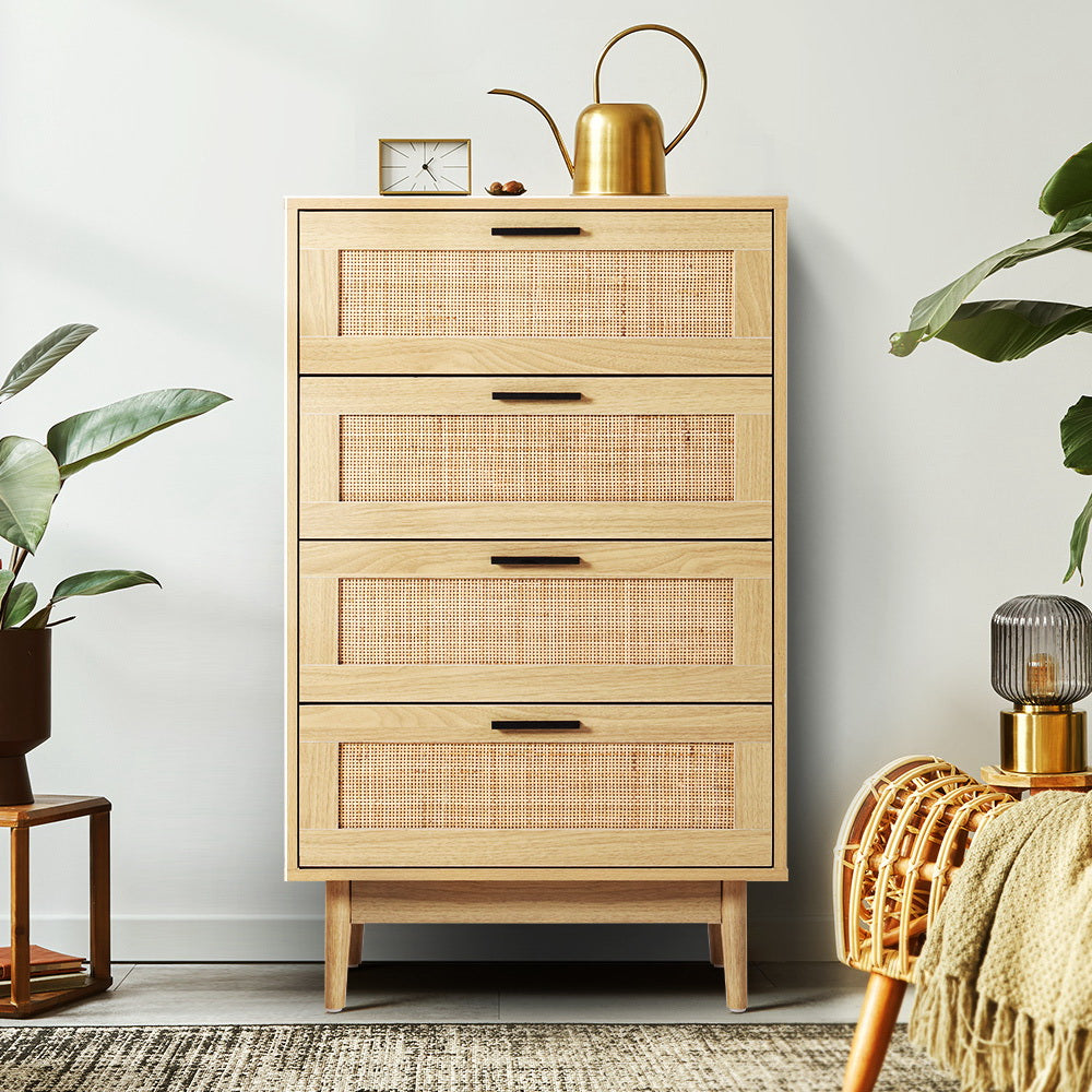 Marlook 4 Chest of Drawers Rattan Tallboy Pine - BRIONY