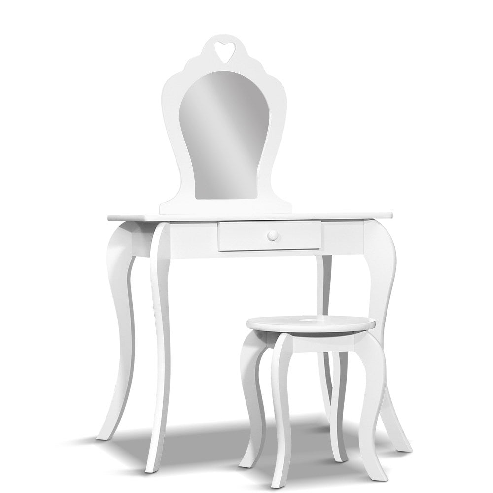 Marlook Kids Dressing Table Stool Set Vanity Mirror Princess Children Makeup White