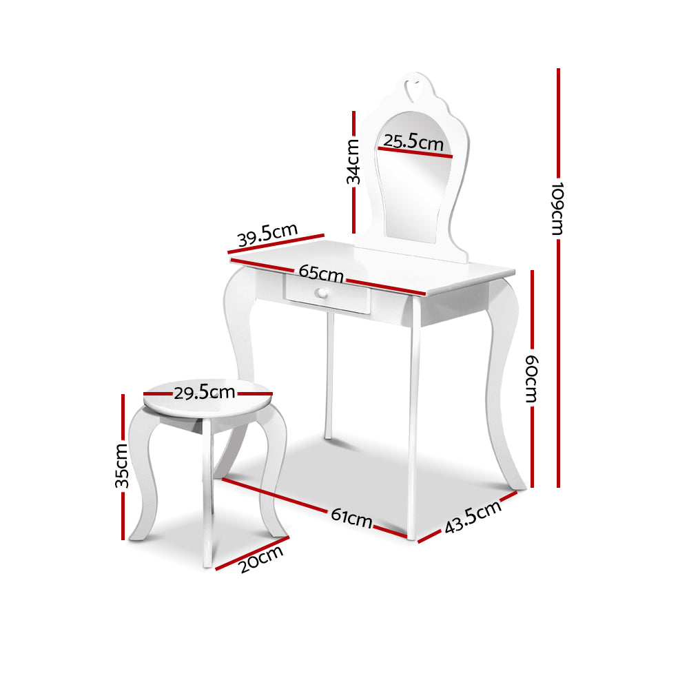 Marlook Kids Dressing Table Stool Set Vanity Mirror Princess Children Makeup White