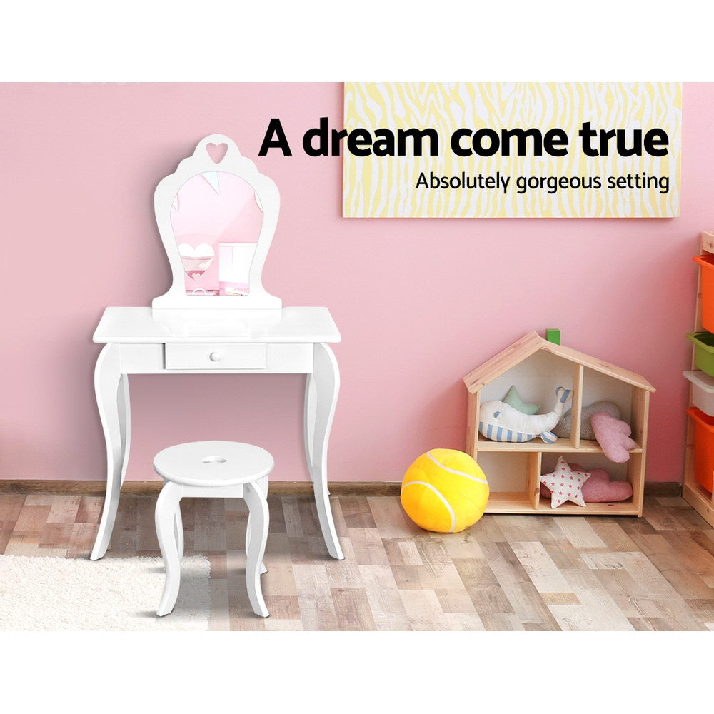 Marlook Kids Dressing Table Stool Set Vanity Mirror Princess Children Makeup White