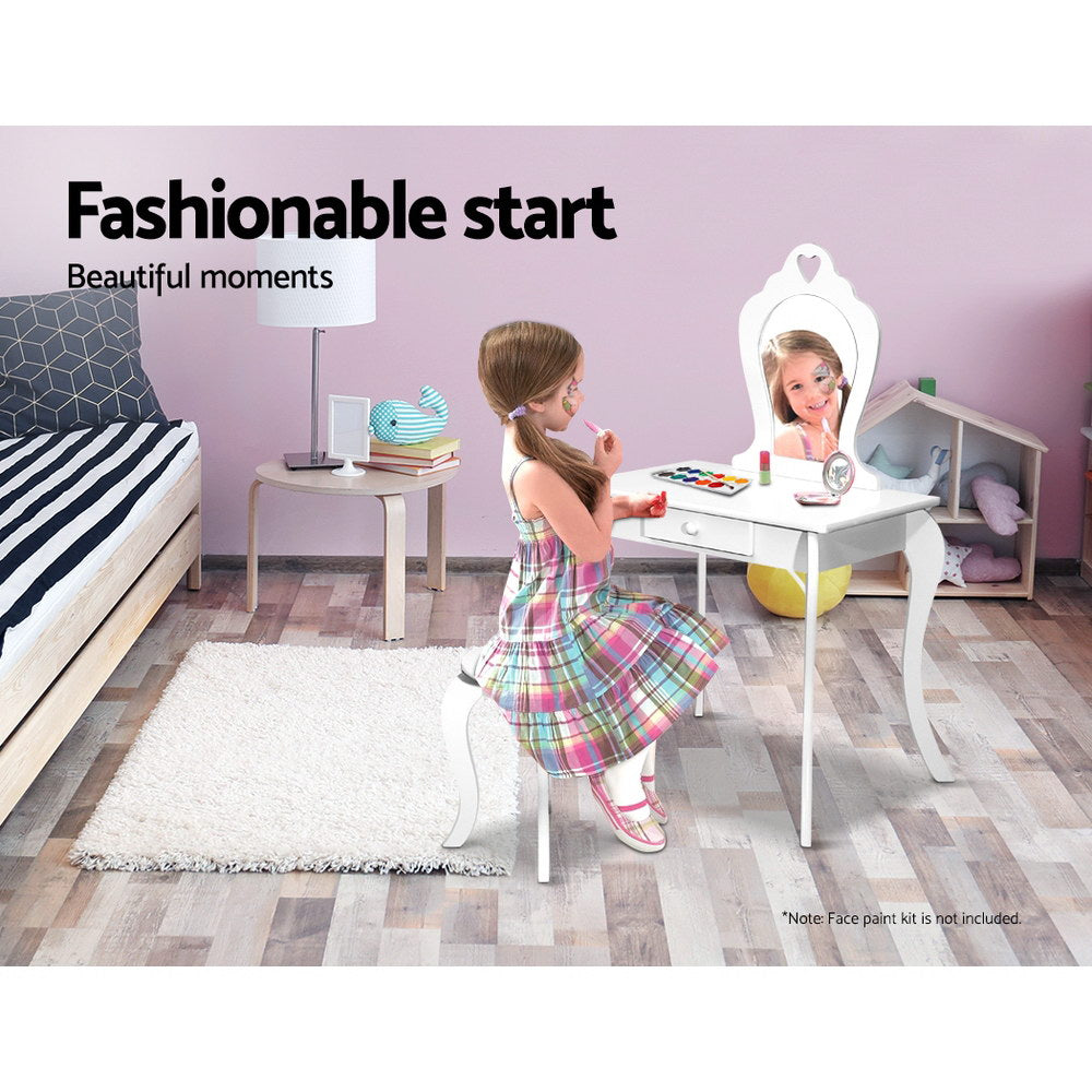 Marlook Kids Dressing Table Stool Set Vanity Mirror Princess Children Makeup White