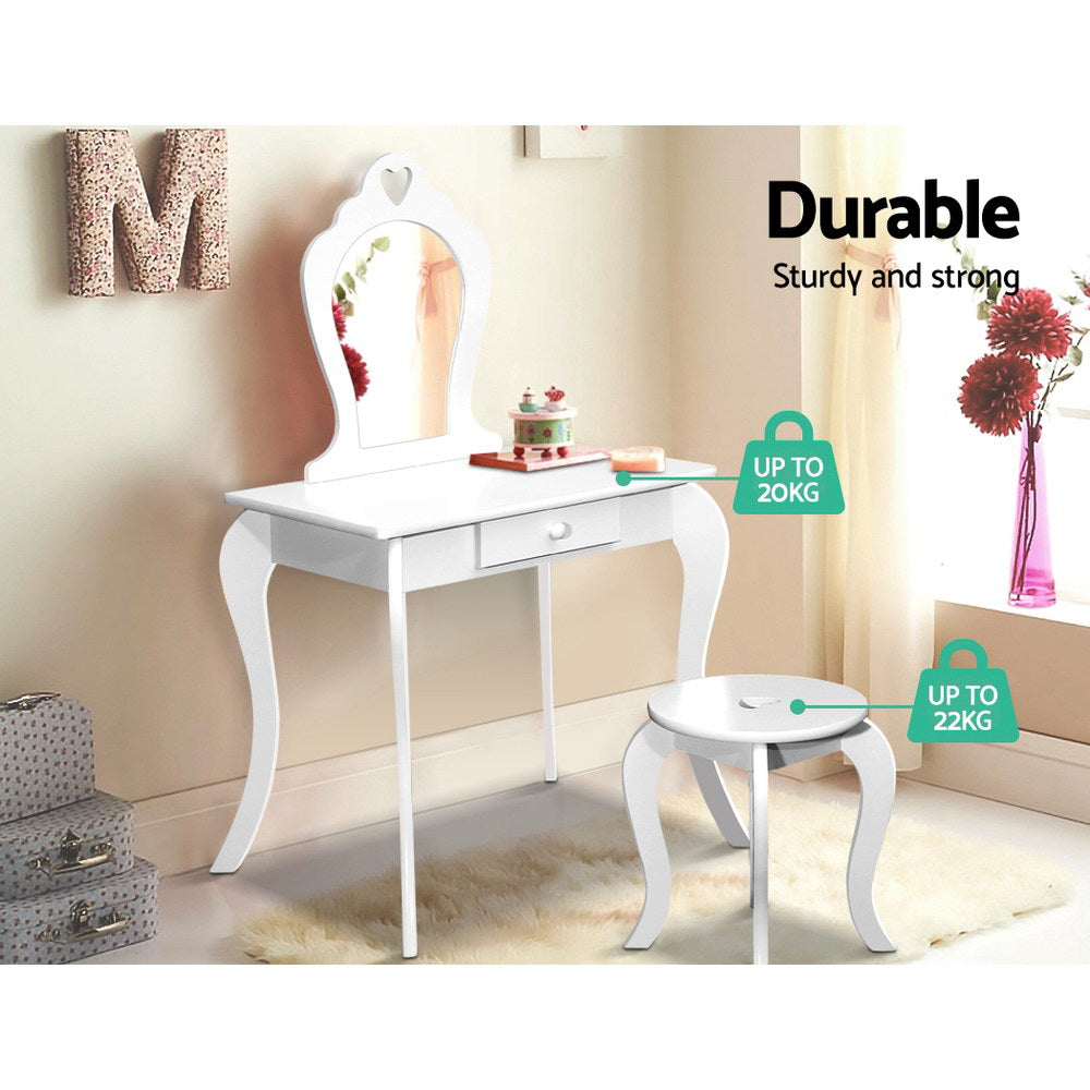 Marlook Kids Dressing Table Stool Set Vanity Mirror Princess Children Makeup White