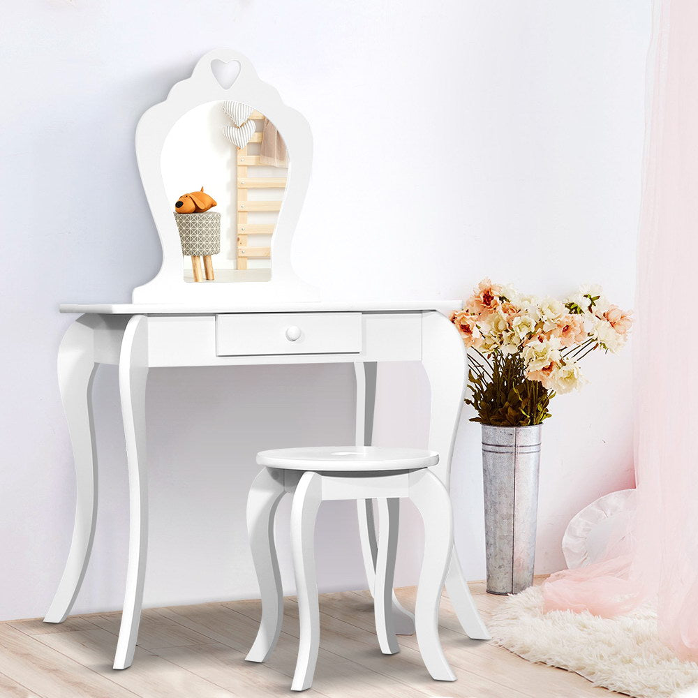 Marlook Kids Dressing Table Stool Set Vanity Mirror Princess Children Makeup White