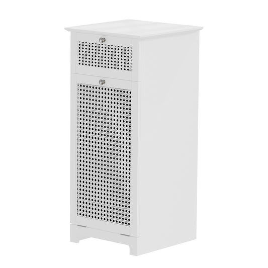 Marlook Laundry Hamper Cabinet Bathroom Storage White Rattan Clothes Basket