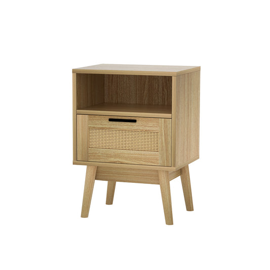 Marlook Rattan Bedside Table 1 Drawer with Shelf - REI Oak