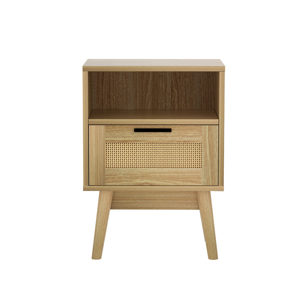 Marlook Rattan Bedside Table 1 Drawer with Shelf - REI Oak