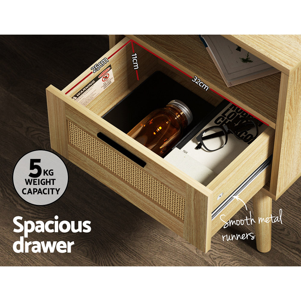 Marlook Rattan Bedside Table 1 Drawer with Shelf - REI Oak