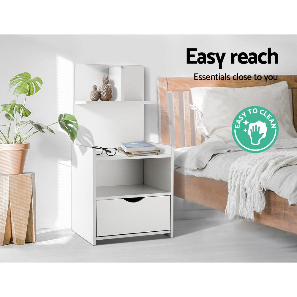 Marlook Bedside Table 1 Drawer with Shelves - EVERMORE White