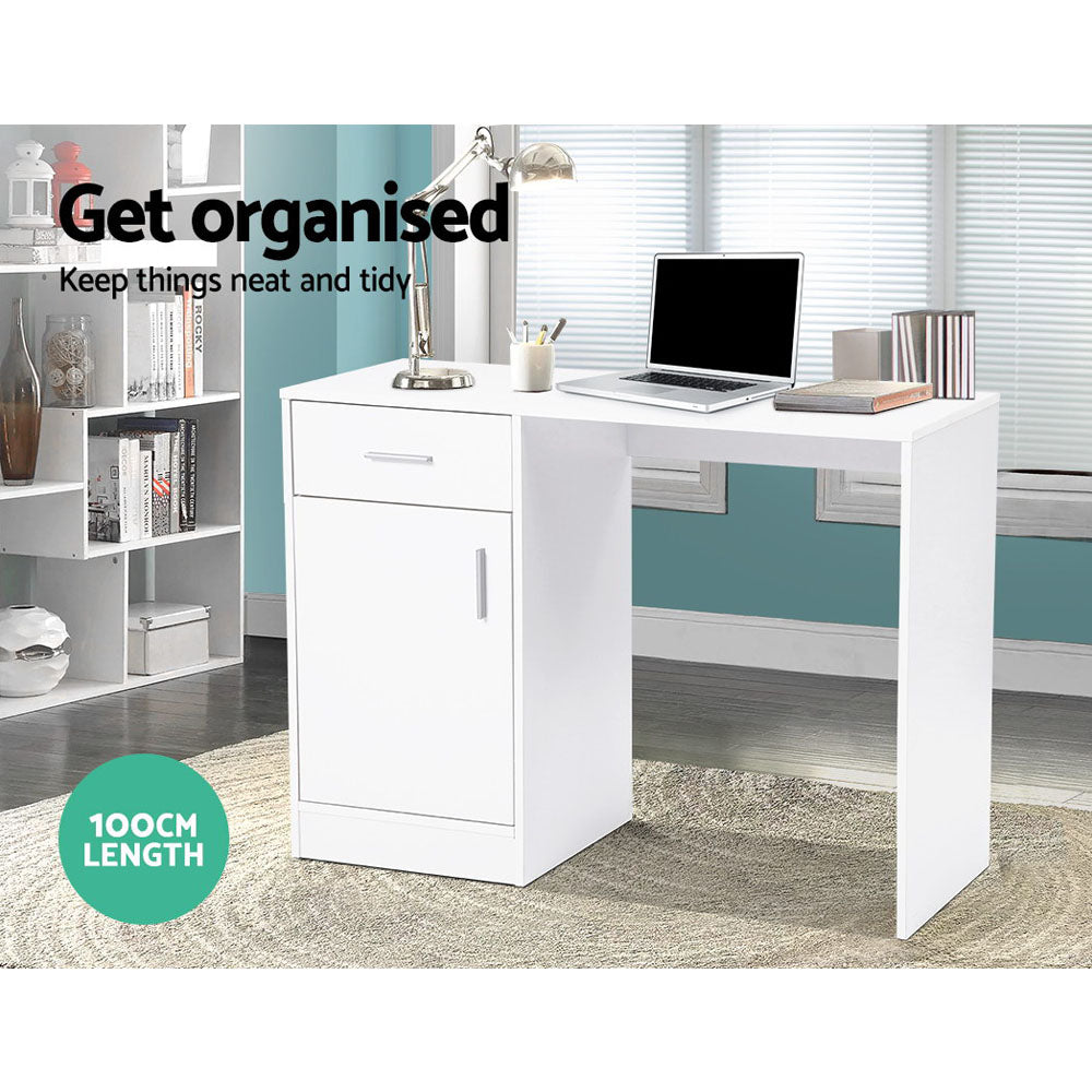 Marlook Computer Desk Drawer Cabinet White 100CM