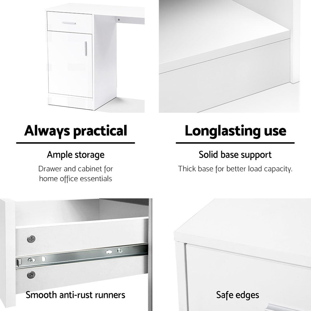 Marlook Computer Desk Drawer Cabinet White 100CM