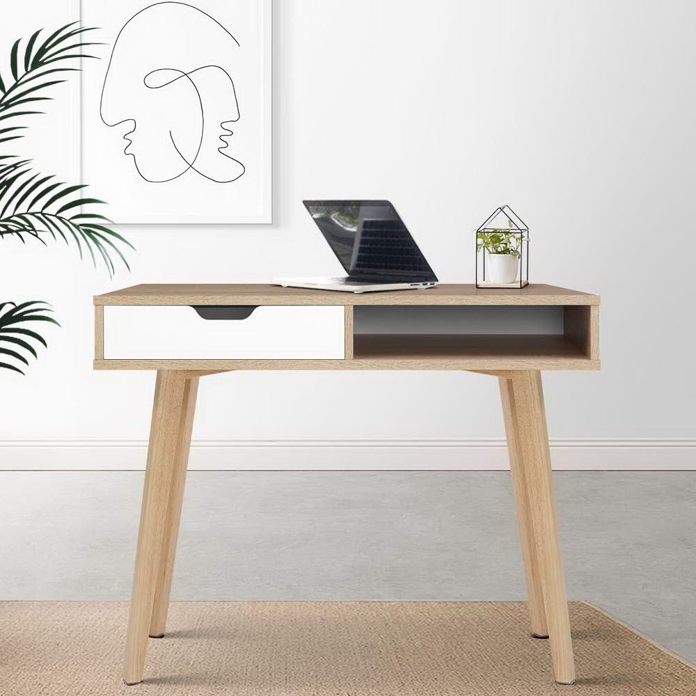 Marlook Computer Desk Drawer Cabinet Shelf Oak 90CM