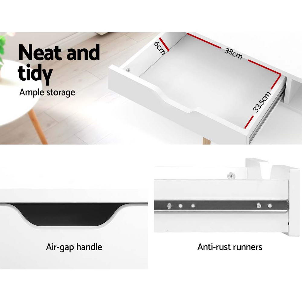 Marlook Computer Desk Drawer Cabinet Shelf White 90CM