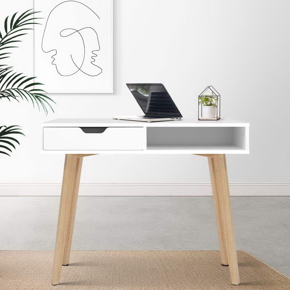 Marlook Computer Desk Drawer Cabinet Shelf White 90CM