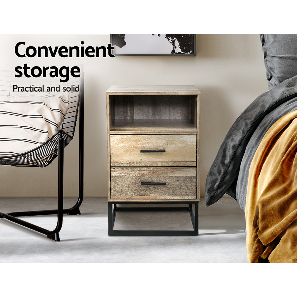 Marlook Bedside Table 2 Drawers with Shelf - BADAN