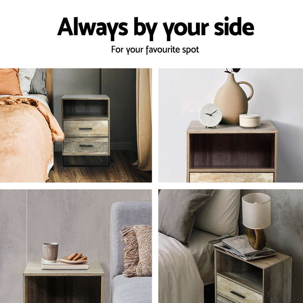 Marlook Bedside Table 2 Drawers with Shelf - BADAN