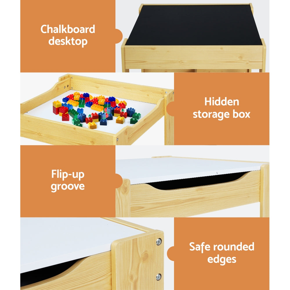 Marlook 3PCS Kids Table and Chairs Set Activity Desk Chalkboard Toys Storage Box
